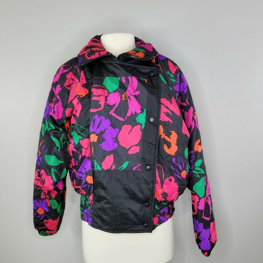 Vintage Womens Colorful Large Floral Ski Jacket